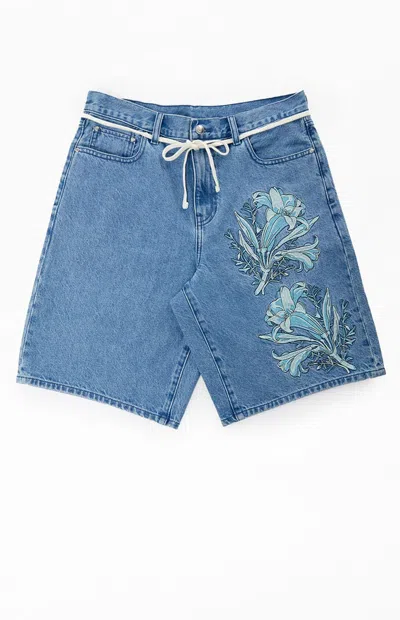 The Met Men's X Pacsun Moon Flask Lily Baggy Denim Shorts In Light Wash Denim In Blue