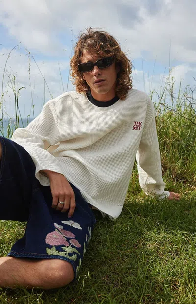 The Met Men's X Pacsun Passion Cropped Waffle Knit Long Sleeve T-shirt In White