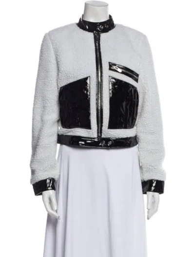 Pre-owned The Mighty Company Faux Shearling Colorblock Pattern Jacket In White