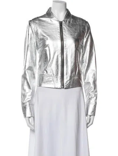 Pre-owned The Mighty Company Lamb Leather Bomber Jacket W/ Tags In White