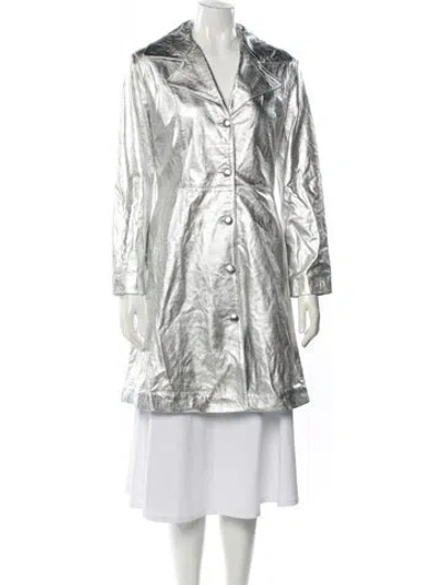 Pre-owned The Mighty Company Lamb Leather Printed Trench Coat In Silver