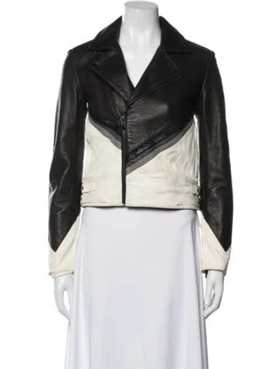 Pre-owned The Mighty Company Leather Colorblock Pattern Biker Jacket In Black