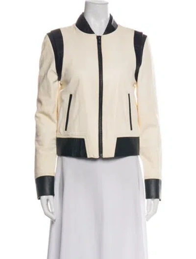 Pre-owned The Mighty Company Leather Colorblock Pattern Jacket In Neutral