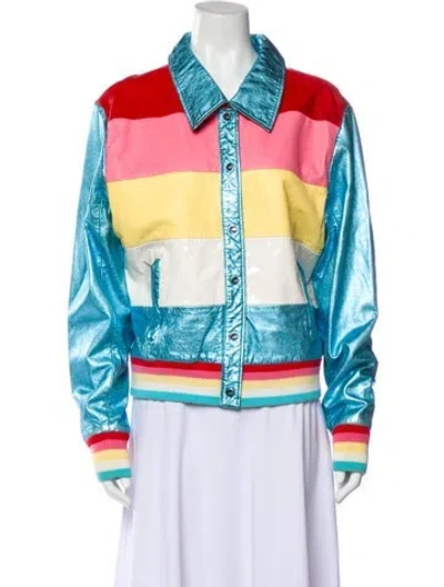 Pre-owned The Mighty Company Leather Printed Jacket In Blue