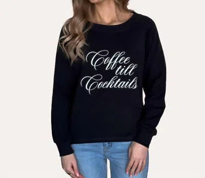 The Minted Olive Coffee Till Cocktails Graphic Crewneck Tee In Black In Blue