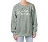 The Minted Olive Dakota Roots Puff Print Crewneck Sweatshirt In Greenstone In Gray