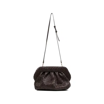 The Moire Bios Gathered Leather Clutch Bag In Brown