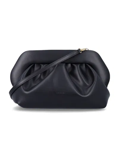 The Moire The Moirè Ruched Clutch Bag With Crossbody Strap In Nero