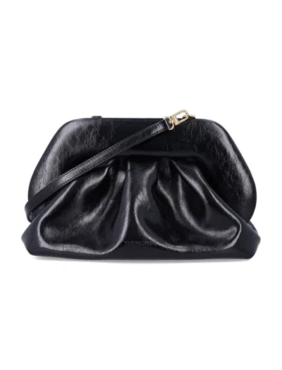The Moire The Moirè Ruched Clutch Bag With Shoulder Strap In Nero