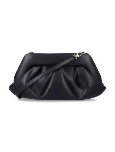 The Moire The Moirè Ruched Clutch Bag With Shoulder Strap In Black