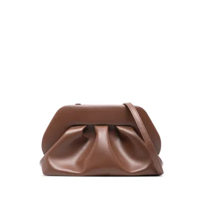 The Moire Ruched Handle Clutch Bag In Brown