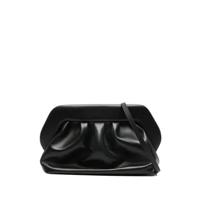 The Moire Ruched Shoulder Clutch Bag In Black