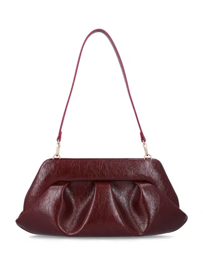 The Moire The Moirè Ruched Top Handle Shoulder Bag In Bordeaux