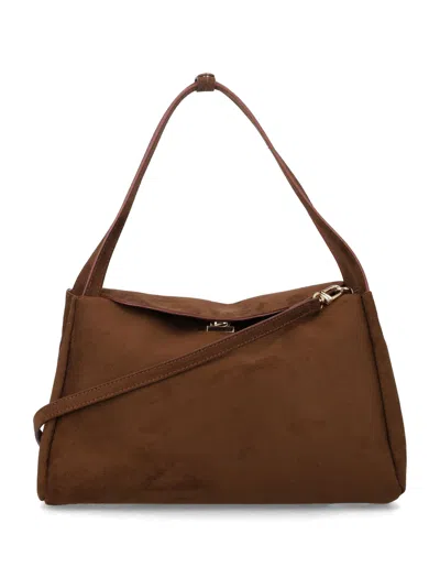 The Moire The Moirè Suede Croc-embossed Shoulder Bag In Marrone