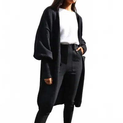 The Moment Collection Balloon Sleeve Open Front Long Body Cardigan In Cool Girl Black