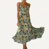 The Moment Collection Pattern V Neck Spaghetti Straps Midi Dress In Green Multi In Green