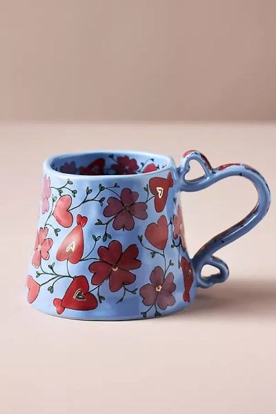 The Mud Fairy Blooming Hearts Stoneware Mug In Blue