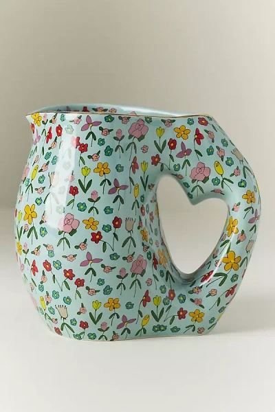 The Mud Fairy Blooming Hearts Stoneware Pitcher In Green