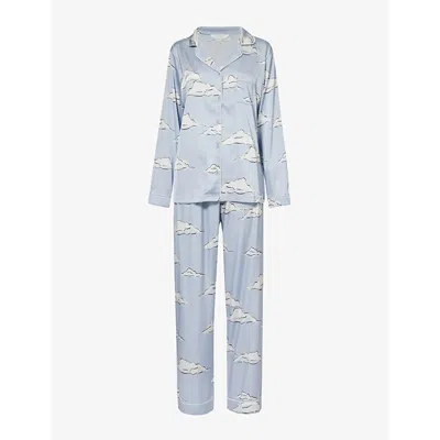 The Nap Co Womens Lilac Cloud Cloud-print Relaxed-fit Stretch-satin Pyjamas