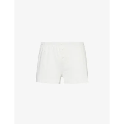 The Nap Co Womens White Pointelle-pattern Boxer-style Cotton-jersey Pyjama Shorts
