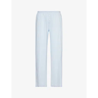 The Nap Co Womens Ice Blue Pointelle-pattern Mid-rise Straight-leg Cotton-jersey Pyjama Trousers