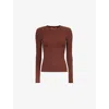 The Nap Co Womens Ribbed Long-sleeves Stretch-woven T-shirt Chocolate In Chocolate