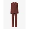 The Nap Co Womens Ribbed Wide-leg Stretch-woven Pyjama Set Chocolate In Chocolate