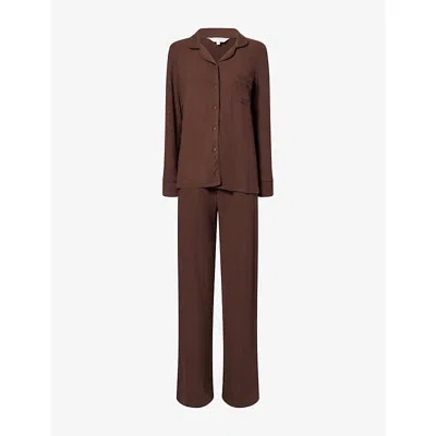 The Nap Co Womens Cocoa Ribbed Long-sleeve Modal-jersey Pyjama Set In Green