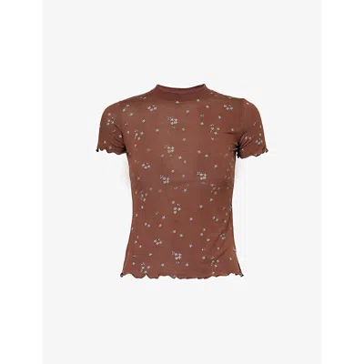 The Nap Co Womens Flower-print Short-sleeves Stretch-woven Pyjama Top Daisy