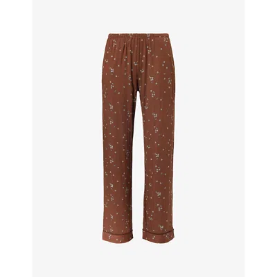 The Nap Co Womens Daisy Flower-print Wide-leg High-rise Stretch-woven Pyjama Bottoms