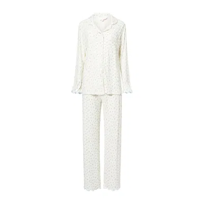 The Nap Co Womens Hydrangea Scallop Printed Long-sleeve Modal-jersey Pyjama Set In White