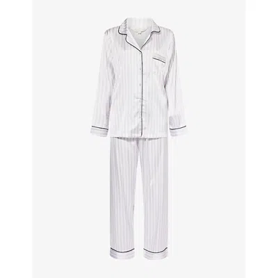 The Nap Co Womens  Relaxed-fit Striped Satin Pyjama Set In Lilac/navy