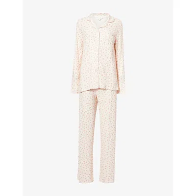 The Nap Co Womens Pink Rose Bud Printed Ribbed Long-sleeve Modal-jersey Pyjama Set In Pattern