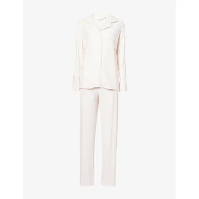 The Nap Co Womens Pink Stripe/ Lace Ribbed Long-sleeve Modal-jersey Pyjama Set In White