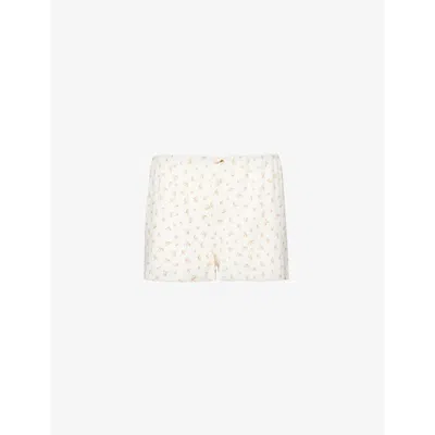 The Nap Co Womens Pointelle Floral-print Mid-rise Cotton-jersey Pyjama Shorts Rose