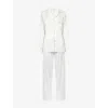 The Nap Co Womens  Contrast-piping Straight-leg Stretch-woven Pyjama Set In Vanilla/beige Piping