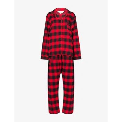 The Nap Co Womens  Fleece Plaid Cotton Pyjama Set In Red