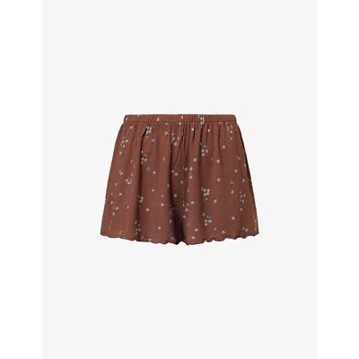 The Nap Co Womens Flower-print Frilled-trims Stretch-woven Pyjama Shorts Daisy