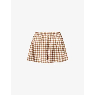 The Nap Co Womens Gingham-print Satin Stretch-woven Shorts Brown Gingham