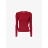 The Nap Co Womens Ribbed Long-sleeves Stretch-woven T-shirt Cherry In Cherry
