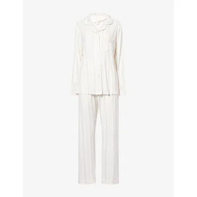 The Nap Co Womens Vintage Stripe Printed Long-sleeve Modal-jersey Pyjama Set In White