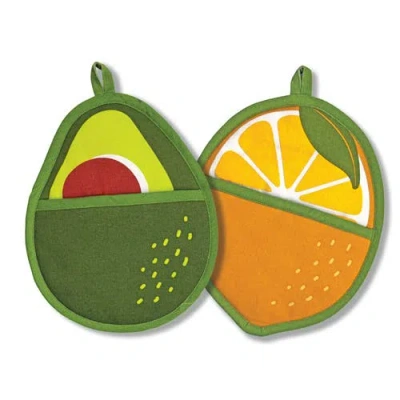The Neighborgoods Avocado & Lemon Pot Holders Set Of 2 In Green