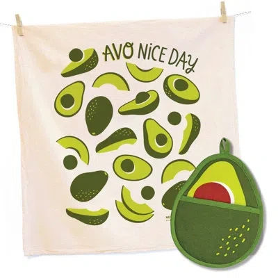 The Neighborgoods Avocado Tea Towel And Pot Holder Set In Green