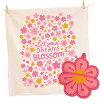 The Neighborgoods Blossom Tea Towel And Pot Holder Set In Pink