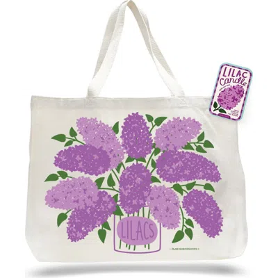 The Neighborgoods Lilac Candle & Tote Gift Set In White