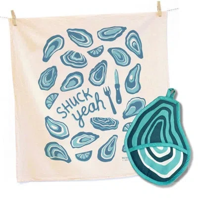 The Neighborgoods Oyster Tea Towel And Pot Holder Set In Blue