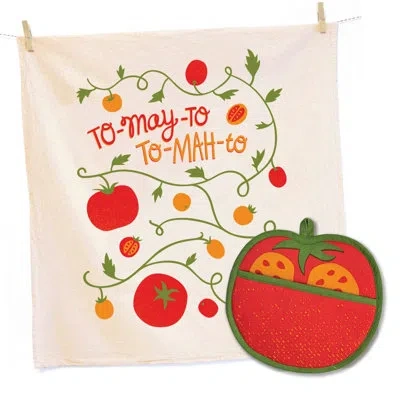 The Neighborgoods Tomato Tea Towel And Pot Holder Set In Red