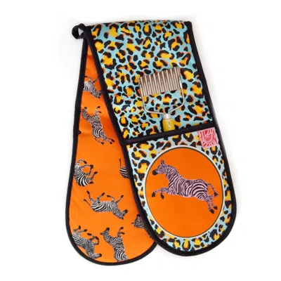The Neighbourhood Threat Double Oven Glove - Zebra Meets Leopard Print In Orange