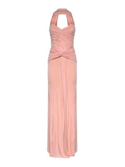 The New Arrivals Amanda Long Dress With Scarf In Pink