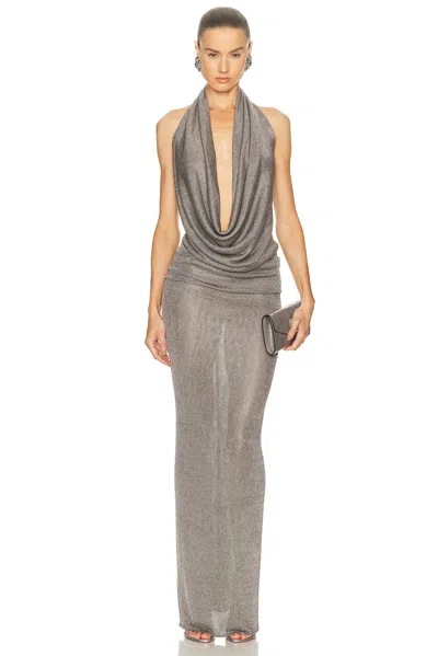The New Arrivals By Ilkyaz Ozel Agel Metallic Knit Dress In Gray